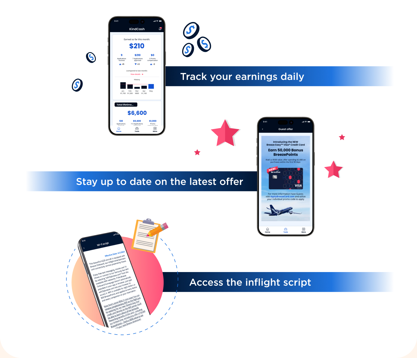 Track your earnings daily | Stay up to date on the latest offer | Access the inflight script